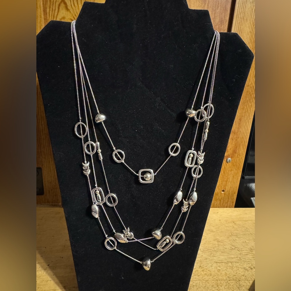 Multi Strand Silver Tone Moon Statement Necklace - image 1